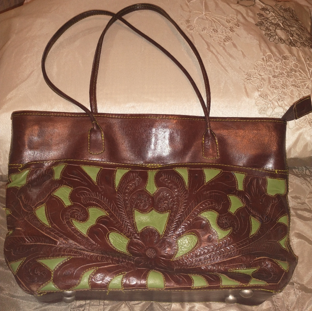 RARE FIND Leaders In Leather Vintage Leather Hand-tooled Shoulder Bag Shoulder